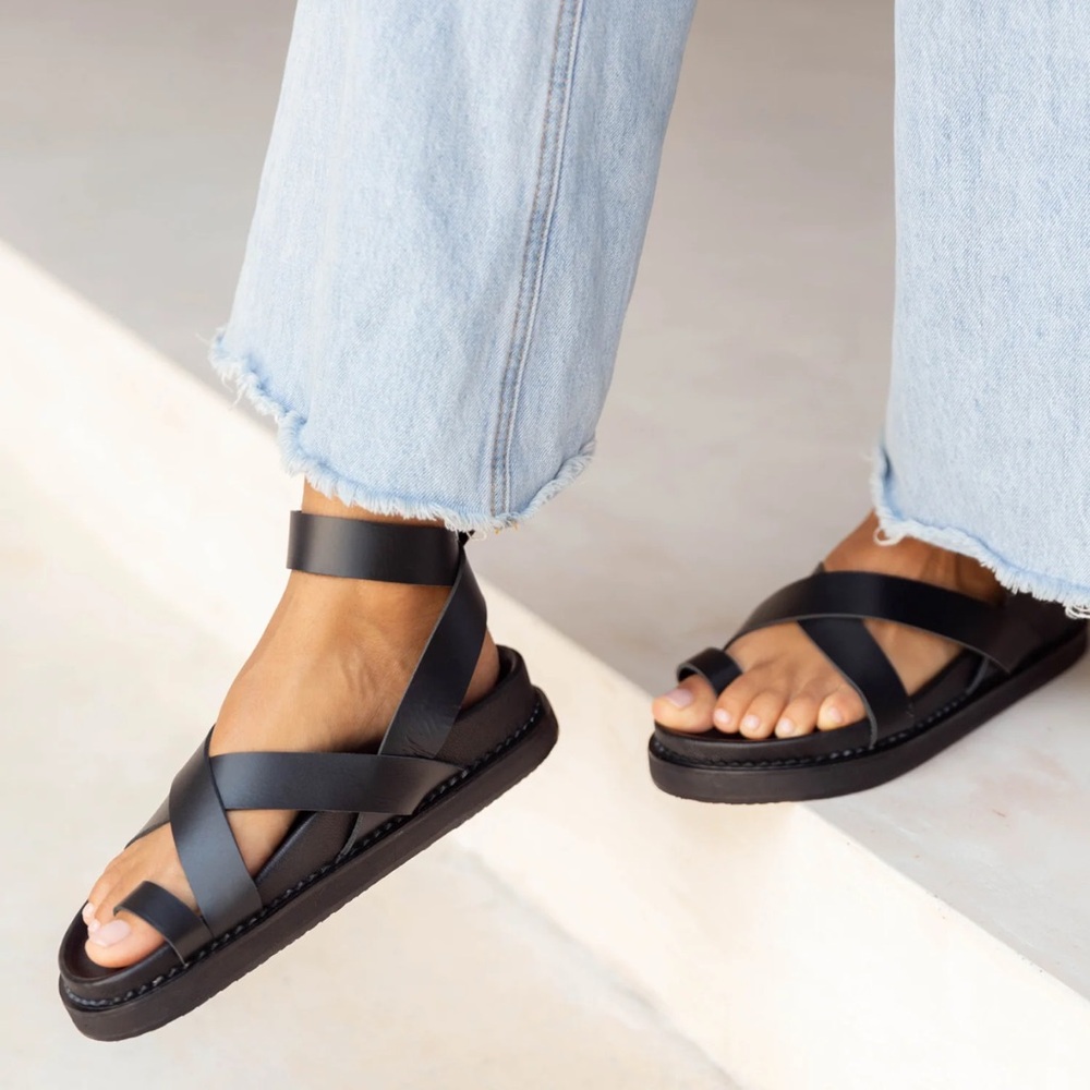 Liberte Leather Black Strappy Sandals
